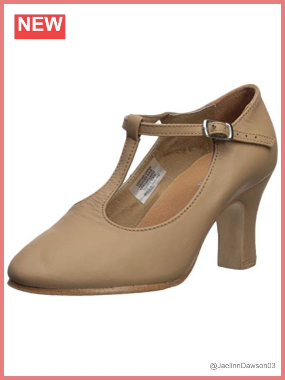 Leather T-Strap Ankle Strap Ballet Dance Shoes Padded Insoles Block Heel
